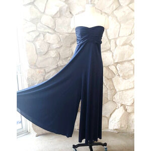 Navy Blue Silk Jersey Strapless Jumpsuit Shareen | XS